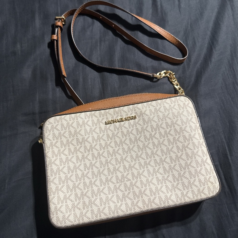 Michael Kors Cream and Tan Crossbody Bag